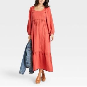 Universal Thread Women's Balloon Long Sleeve Dress - Aura Red
